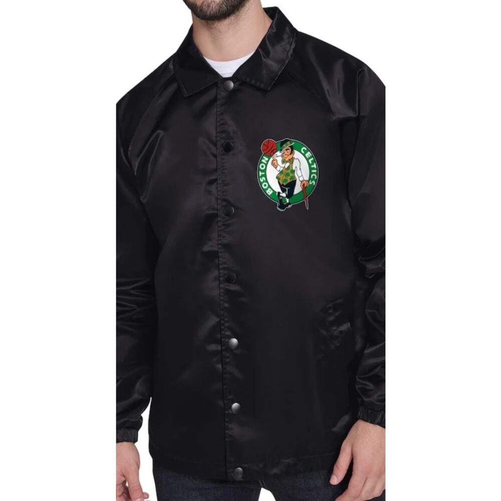 Black Boston Celtics Retro‎ Logo Raglan Coach Full Zip Track Jacket Mesh Lining